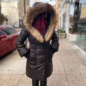 MACKAGE Dark chocolate brown coat with fur trim